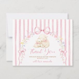 Süß Ein kleines Lamm-Baby-Shower-Rosa-Bogen-Gingha Dankeskarte