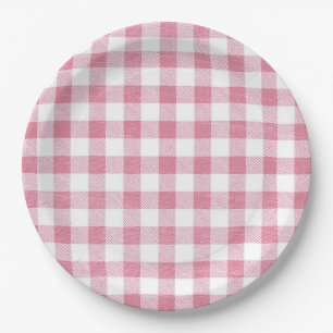 Süß Einfach Mädchenhaft Fifimäßig Rosa Gingham Kar Pappteller