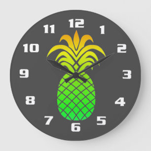 Süß, einfach und elegante tropische Ananas Grau Große Wanduhr