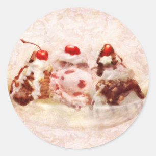 Süß - Eiscreme - Bananensplit Runder Aufkleber
