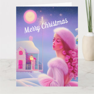 Süß Elegantes Rosa Weibliches Frohe Weihnachten Karte