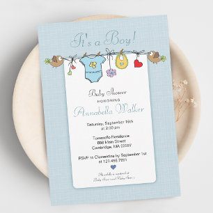 Süß, es ist ein Junge Wäscheleine Baby Shower Einladung