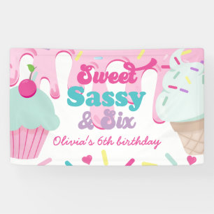 Süß, Frech und Sechs Eiscreme- und Kuchengeburtsta Banner