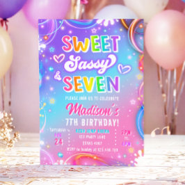 Süß, frech und sieben Neon-Mädchen 7. Geburtstag Einladung