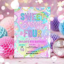Süß, frech und vier Neon-Regenbogen 4. Geburtstag Einladung