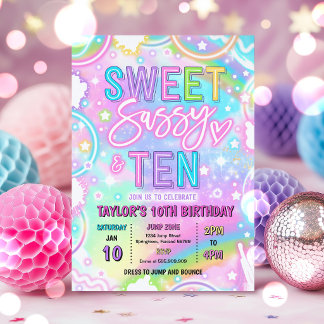 Süß, frech und zehn Neon-Regenbogen 10. Geburtstag Einladung