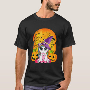Süß Halloween Mädchen Frauen Hexenhaft Einhorn Hal T-Shirt