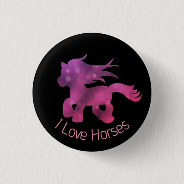 Süß ich liebe Pferde süße glamouröse rosa Pferde Button (Vorderseite)