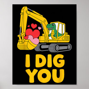 Süß ich mag dich süßer Dino Bagger Kinder Valentin Poster