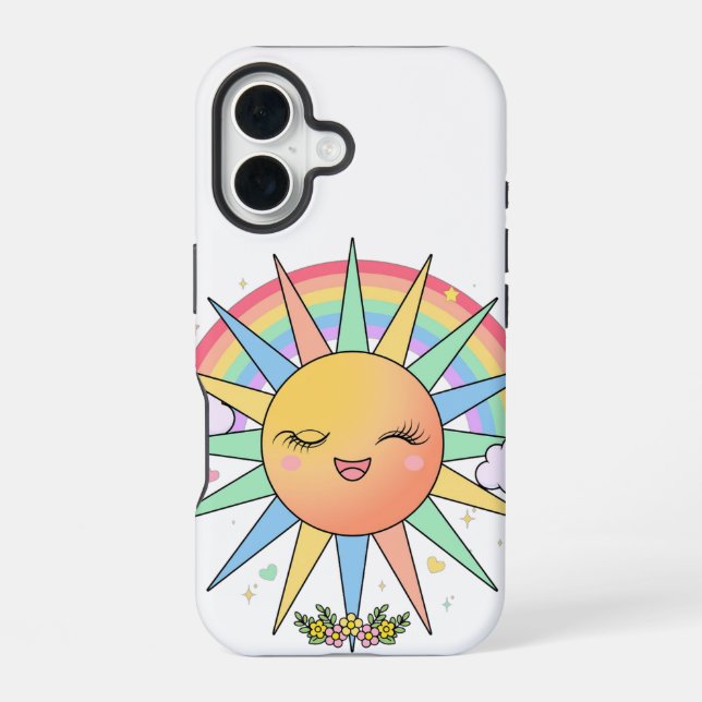 Süß Kawaii Glücklich Sonnenschein Regenbogen Paste iPhone 16 Hülle (Rückseite)
