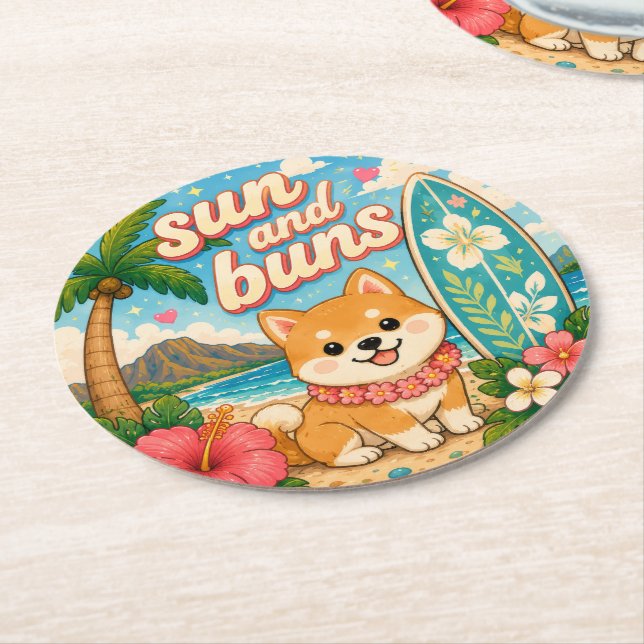 süß kawaii hawaii  runder pappuntersetzer (Angewinkelt)
