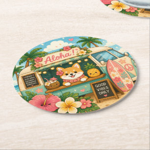 süß kawaii hawaii  runder pappuntersetzer