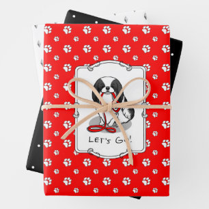 Süß Los geht's! Japan Chin Hund (schwarz & weiß 1) Geschenkpapier Set