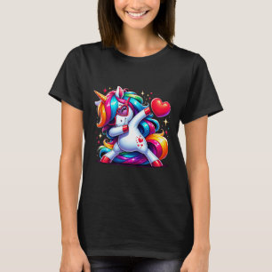 Süß Lustig Cool Einhorn Dabbing Herz Valentinstag T-Shirt