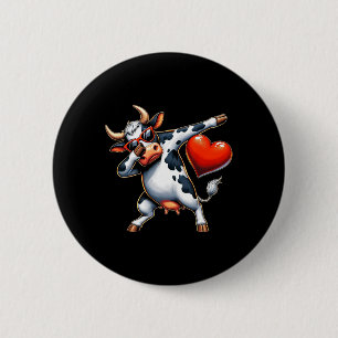 Süß Lustig Coole Kuh Dabbing Herz Valentinstag Button