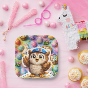 Süß, süß die Eule Quadrat Ostern Ei Party Papier Pappteller