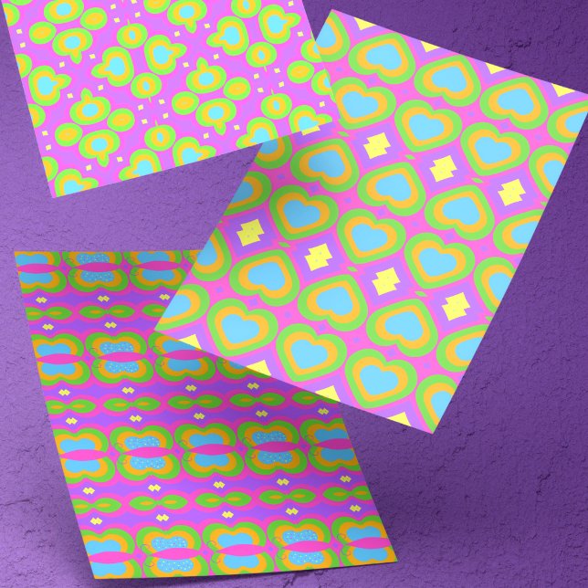 Süß und bunt  geschenkpapier set (Brightly colored hand drawn motif will cover your gifts or projects with hearts, butterflies  & more)