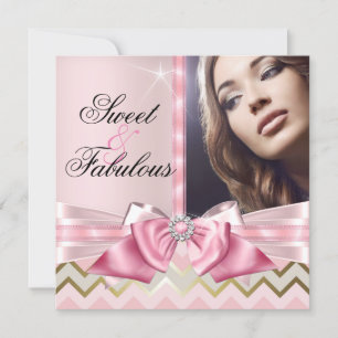 Süß und Fabelhaft Rosa Gold Chevron Geburtstag 3 Einladung