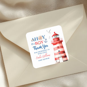 Süß Weiß Blau Rot Nautilus Ahoy Junge Danke Quadratischer Aufkleber