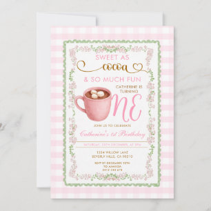 Süß wie Cocoa Pink Gingham zum ersten Geburtstag Einladung