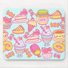 Süßbäckerei und Getränke blau Mousepad
