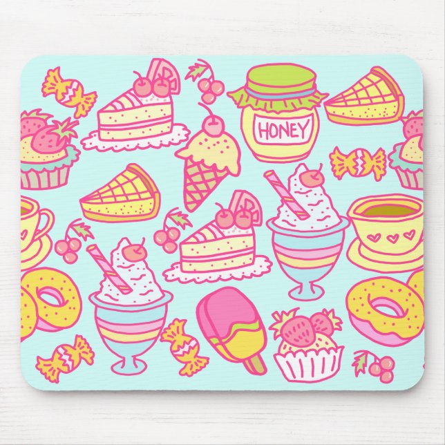 Süßbäckerei und Getränke blau Mousepad (Vorne)