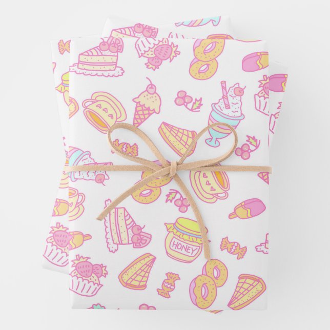 Süßbäckerei und Getränke weiß Geschenkpapier Set (Beispiel)