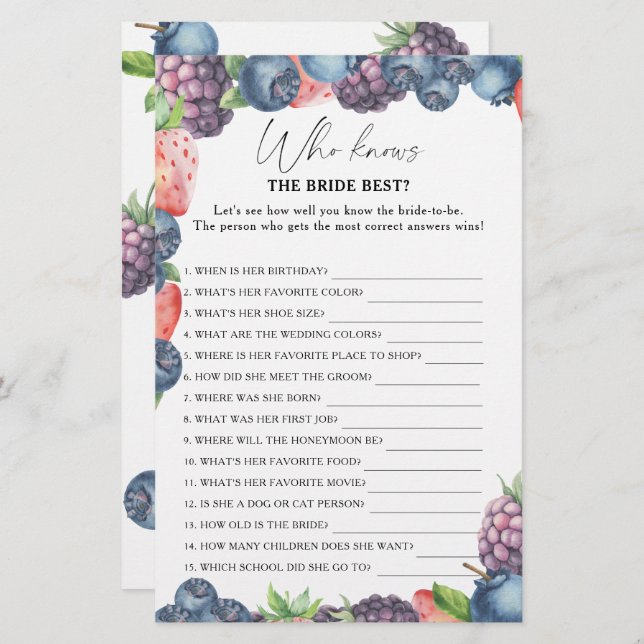 Süßbeere - Wer kennt das beste Spiel der Braut (Vorne/Hinten)