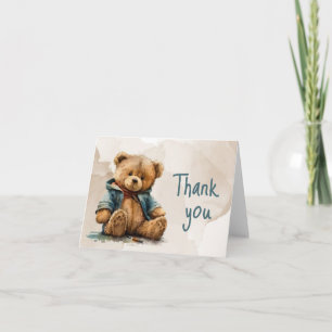 Süßbraune Aquarellteddytasche Baby Dusche Dankeskarte