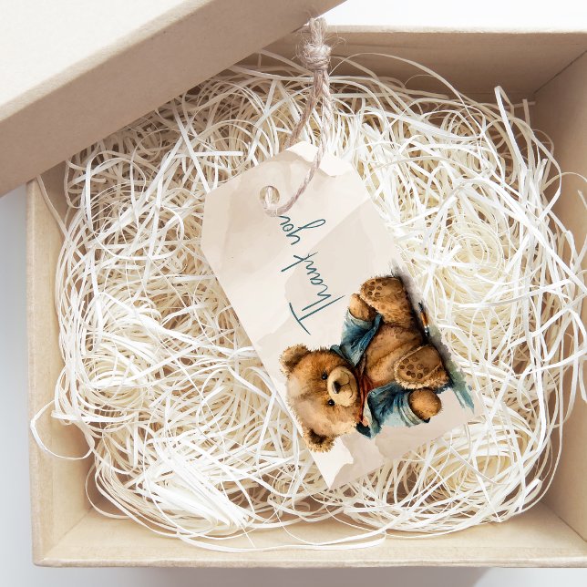 Süßbraune Aquarellteddytasche Baby Dusche Geschenkanhänger (Bear)