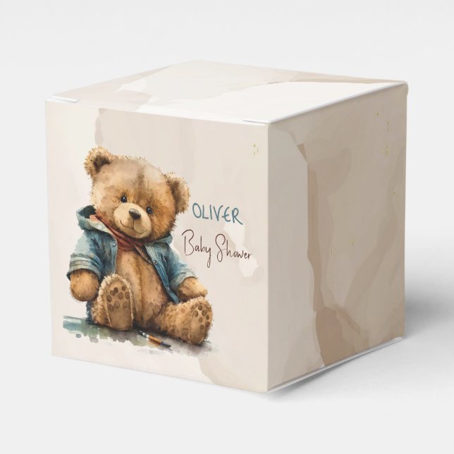 Süßbraune Aquarellteddytasche Baby Dusche Geschenkschachtel (Vorderseite)