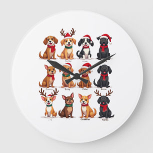 Süße 12 Hunde Xmas Lustige Hunde Liebhaber Weihnac Große Wanduhr
