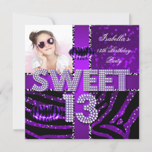 Süße 13 13. Geburtstag Zebra Glitter Lila Lippen Einladung