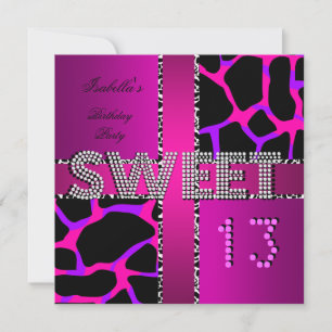 Süße 13 13. Geburtstag Zebra Kuh Rosa Lila Einladung