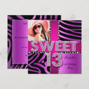 Süße 13 13. Geburtstag Zebra Kuh Rosa Lila Einladung