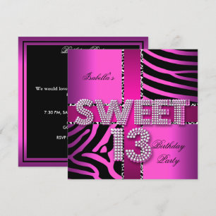 Süße 13 13. Geburtstag Zebra Kuh Rosa Schwarz Einladung