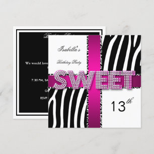 Süße 13 13. Geburtstag Zebra Kuh Rosa Schwarz Weiß Einladung