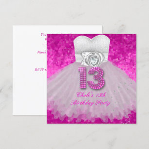 Süße 13 13. Geburtstagsfeier Mädchen Heiß Rosa Einladung