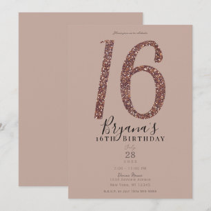 Süße 16. 16 Party Rosa Hauch Rose Glitter Einladung