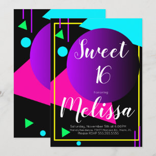 Süße 16 80er Organischer Neon-Glow-in-the-Dark-Par Einladung