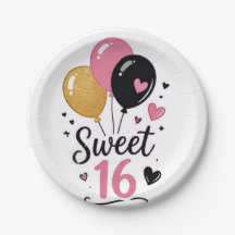 Süße 16 Ballons Papierplatte