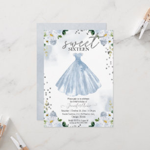 Süße 16 Blau Wasserfarbe Blumen Kleid Einladung