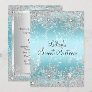 Süße 16 Blaue Diamant-Schneeflocke Winter Wonderla Einladung