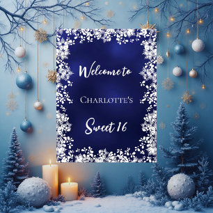 Süße 16 blaue Schneeflocken Willkommen Poster