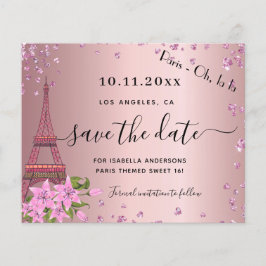 Süße 16 blaurosa Paris Save the Date Flyer
