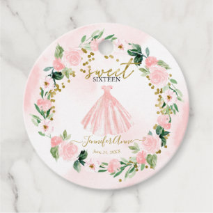 Süße 16 Blush Florale Rosa Kleid Gefallen Tags Geschenkanhänger