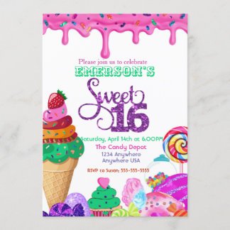 Süße 16, Candyland, Candy Süßigkeiten Donut Einladung