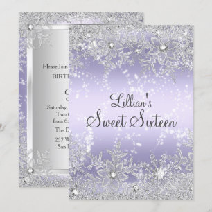 Süße 16 Diamant-Schneeflocke Lila Winter-Wunderlan Einladung
