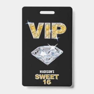 Süße 16 Diamant Schwarz Gold VIP Pass Ausweis