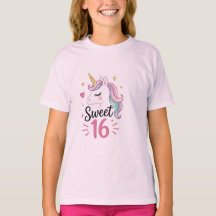 Süße 16-Einhorn-Grafik-Teen-T-Shirt